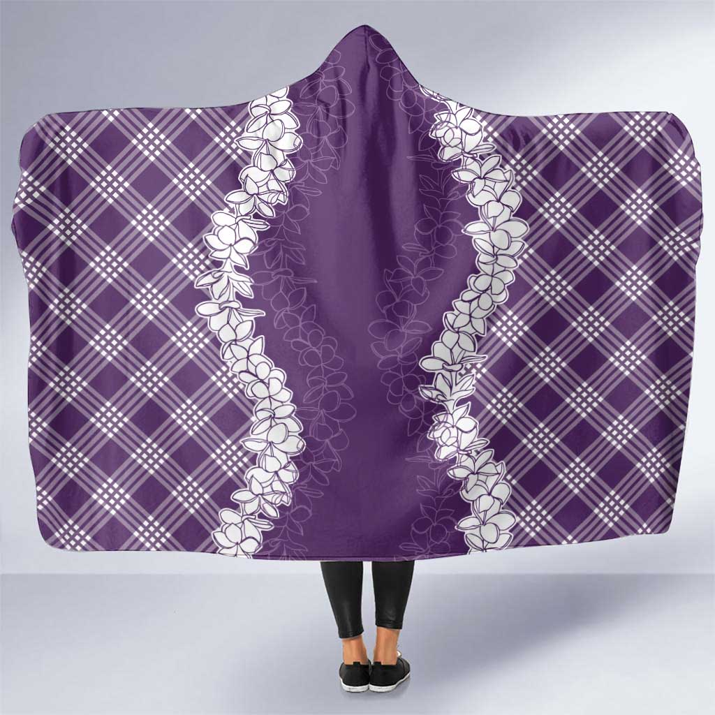 Hawaii Aloha Plumeria Lei Violet Palaka Hooded Blanket - Polynesian Pride