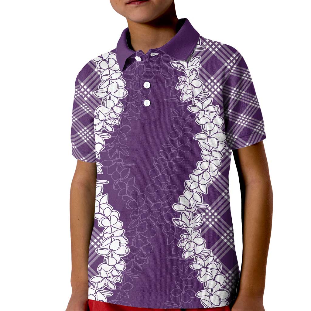Hawaii Aloha Plumeria Lei Violet Palaka Kid Polo Shirt - Polynesian Pride