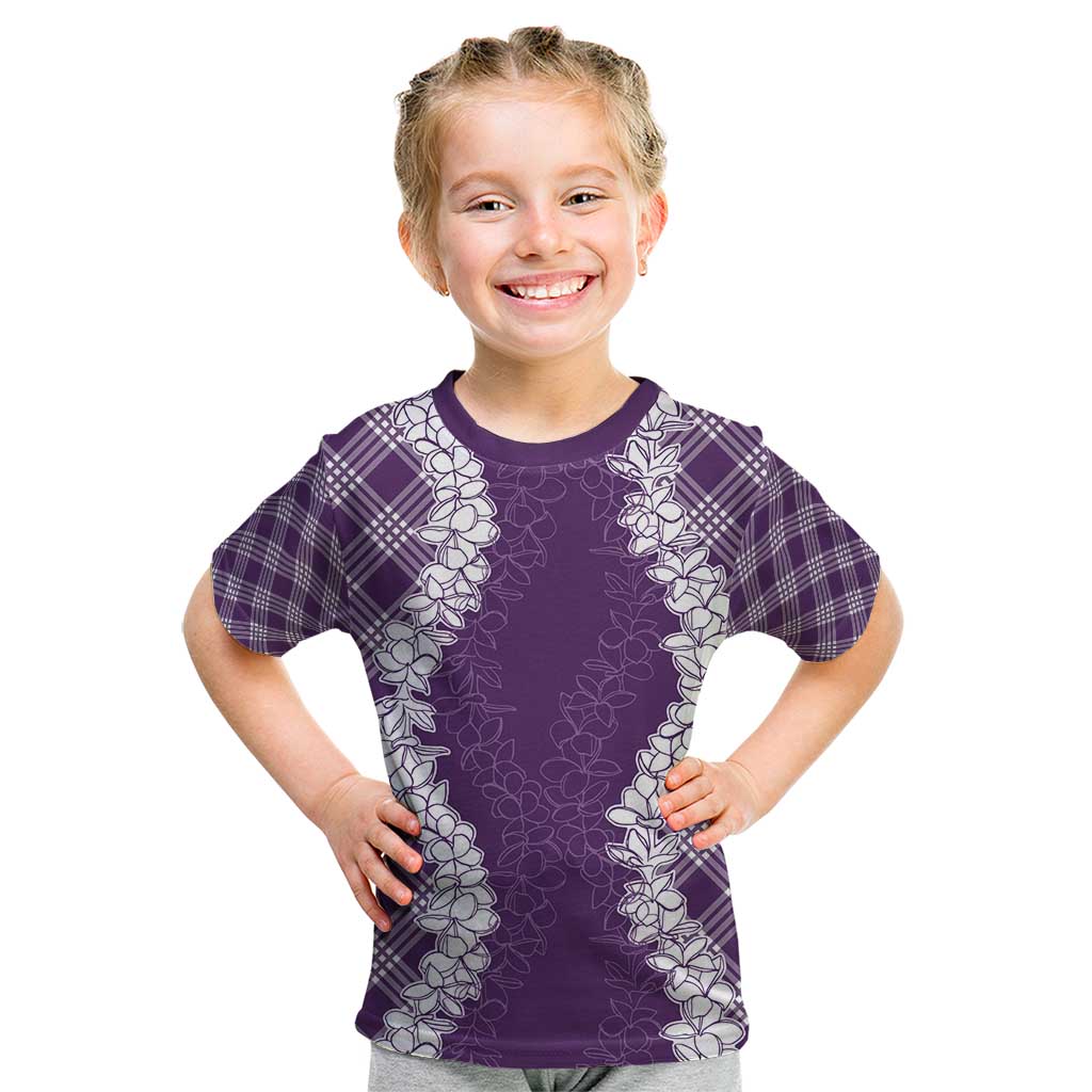 Hawaii Aloha Plumeria Lei Violet Palaka Kid T Shirt - Polynesian Pride