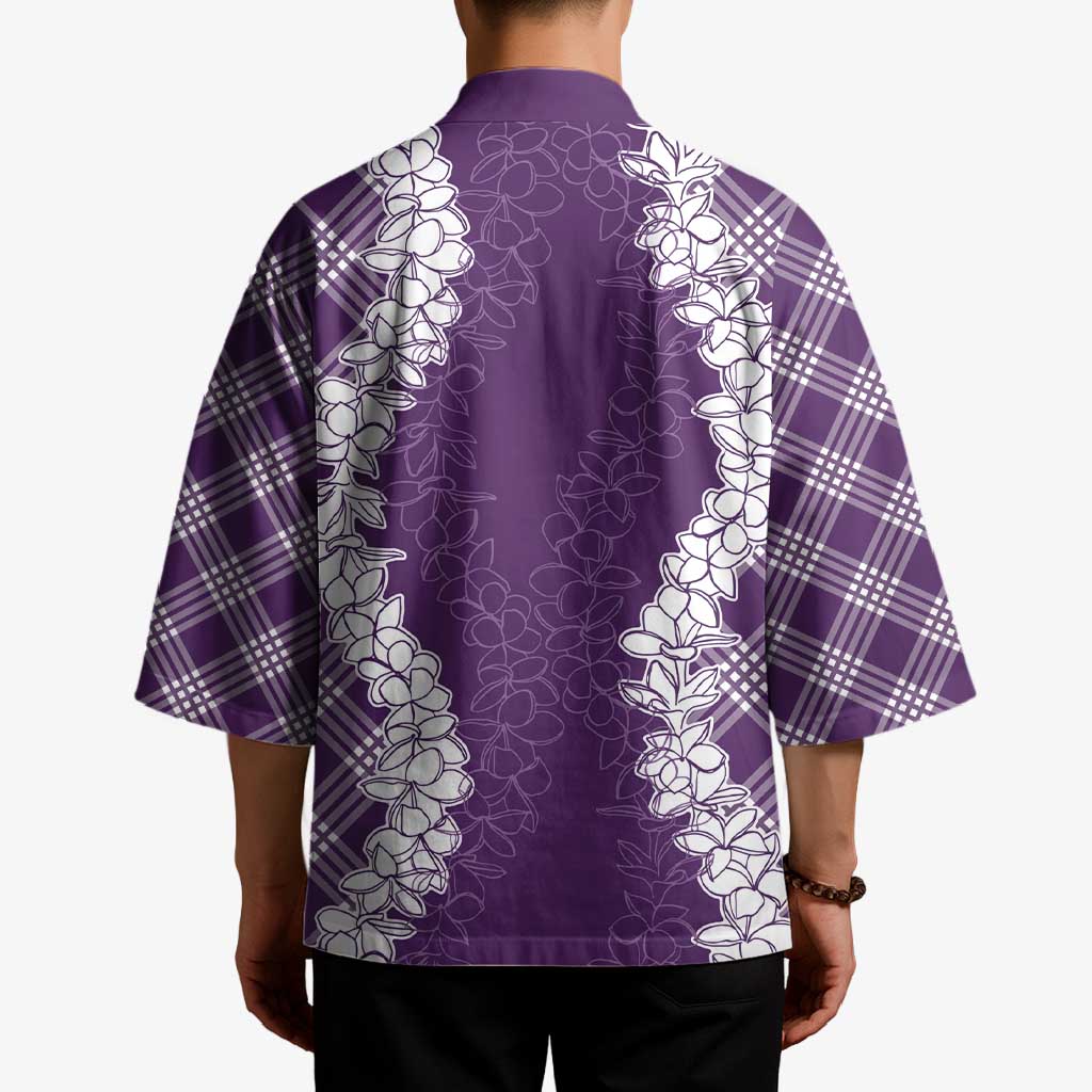 Hawaii Aloha Plumeria Lei Violet Palaka Kimono - Polynesian Pride