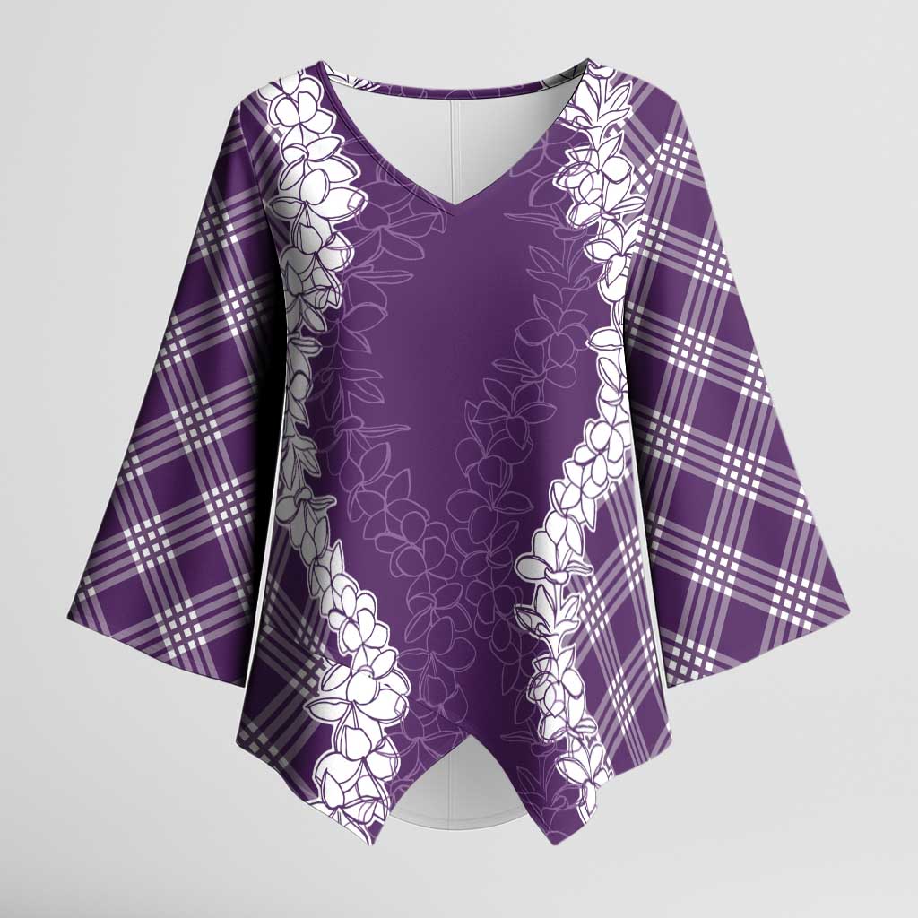 Hawaii Aloha Plumeria Lei Violet Palaka Kimono Sleeve Blouse - Polynesian Pride
