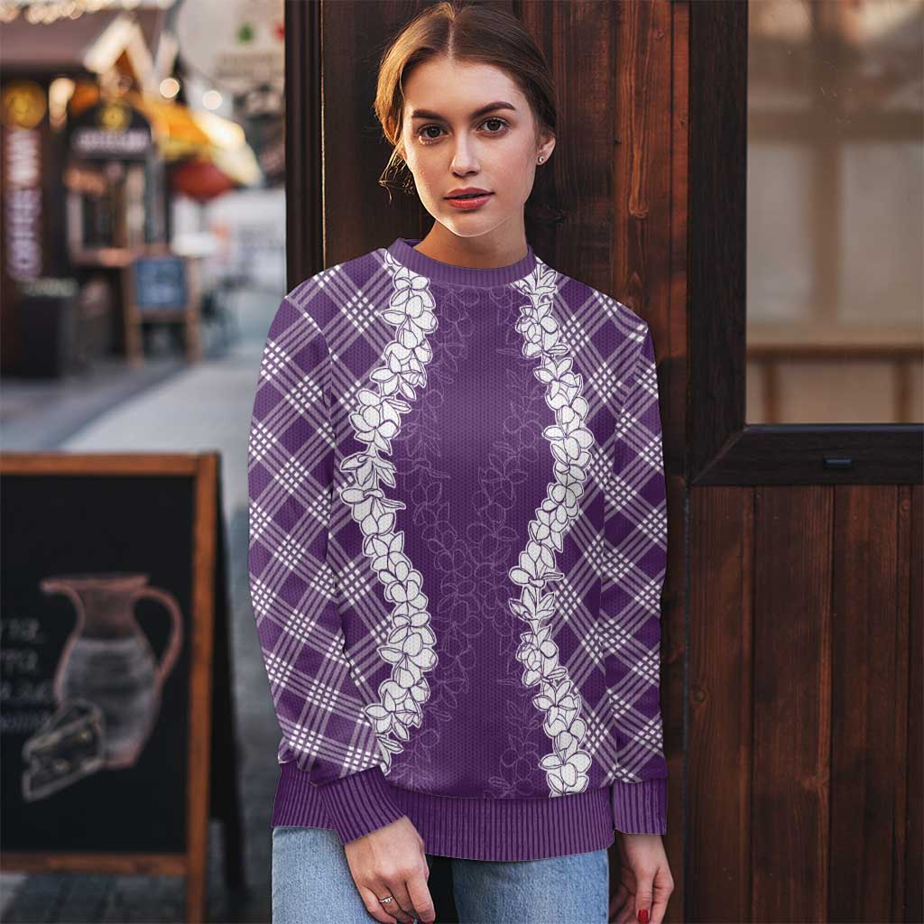 Hawaii Aloha Plumeria Lei Violet Palaka Ugly Christmas Sweater - Polynesian Pride