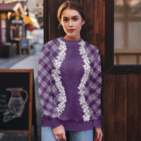 Hawaii Aloha Plumeria Lei Violet Palaka Ugly Christmas Sweater - Polynesian Pride
