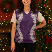Hawaii Aloha Plumeria Lei Violet Palaka Christmas Knitted V-Neck Vest LT7 - Polynesian Pride
