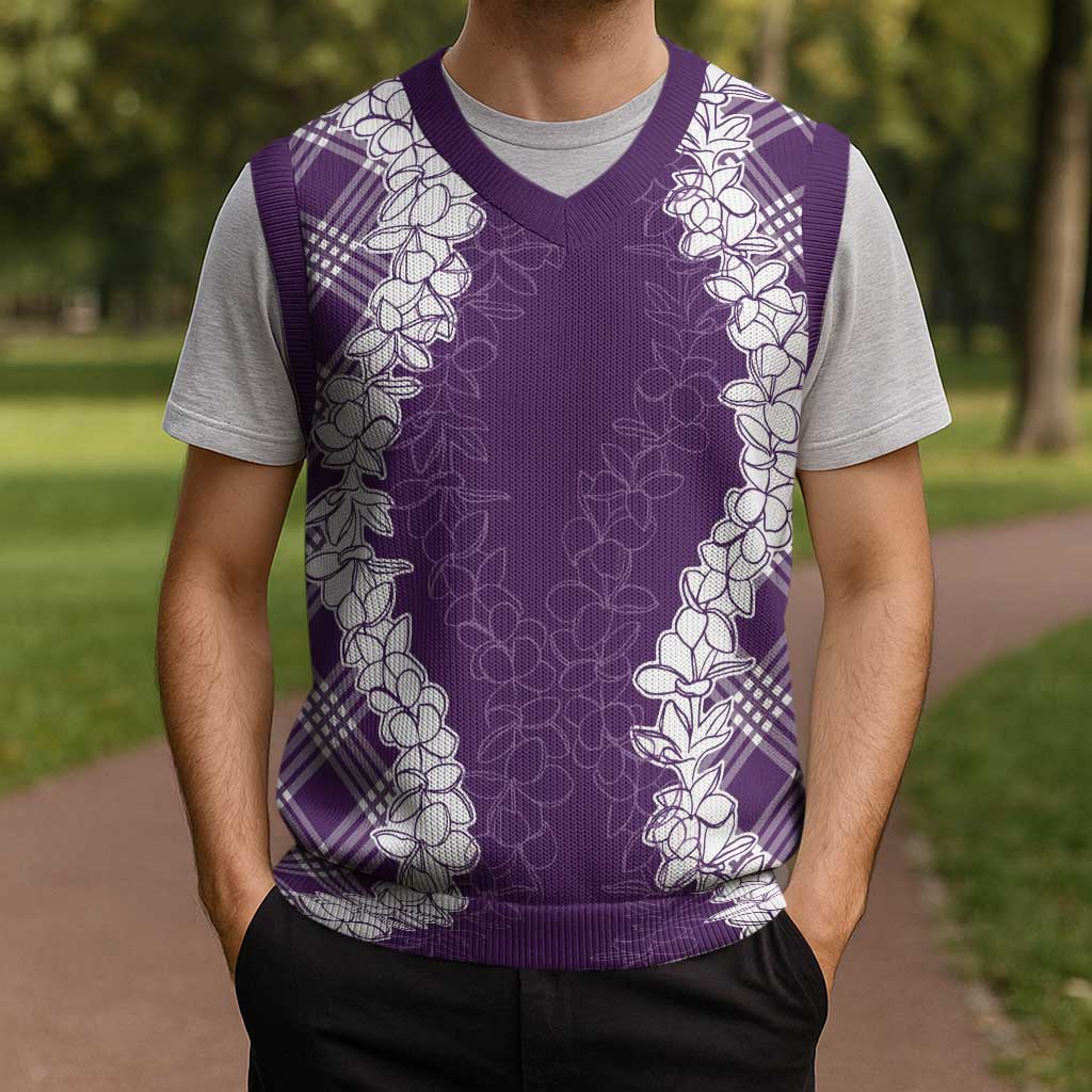 Hawaii Aloha Plumeria Lei Violet Palaka Christmas Knitted V-Neck Vest LT7 - Polynesian Pride
