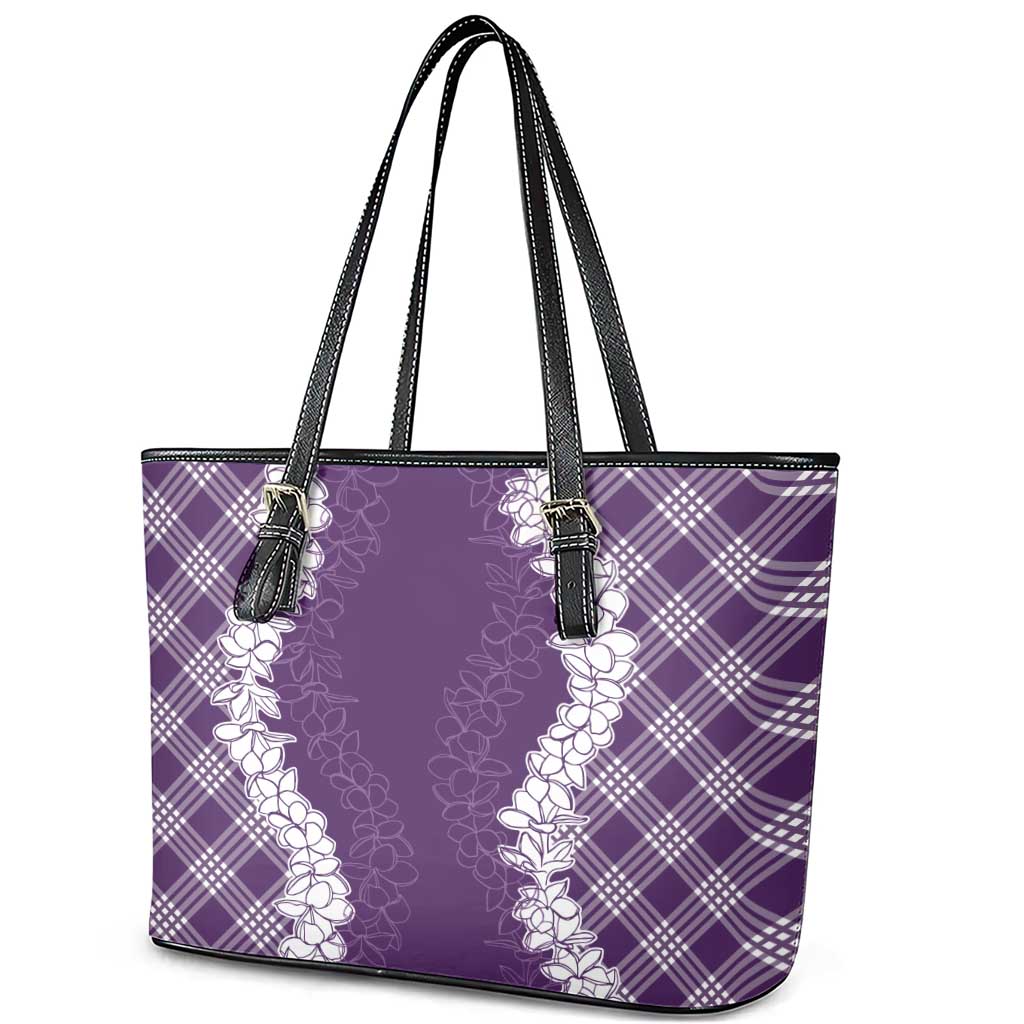 Hawaii Aloha Plumeria Lei Violet Palaka Leather Tote Bag - Polynesian Pride
