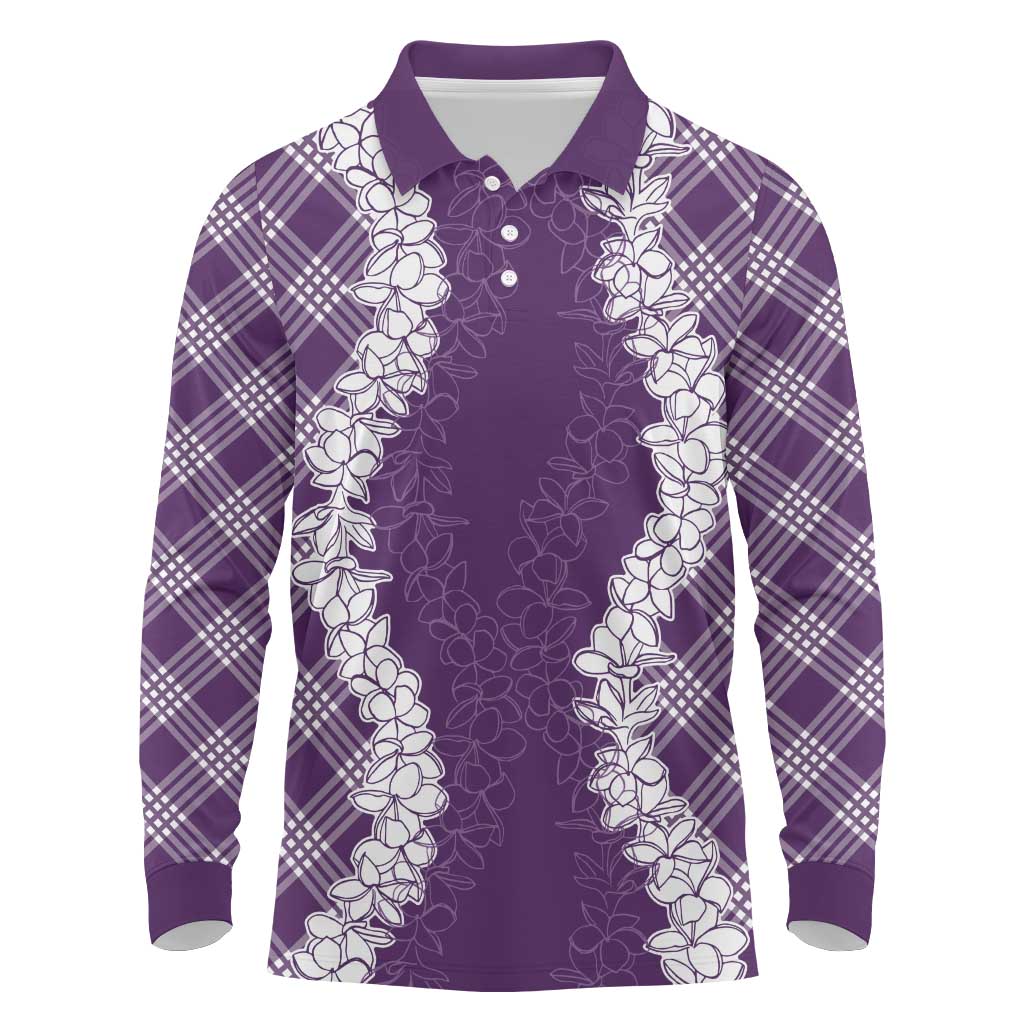 Hawaii Aloha Plumeria Lei Violet Palaka Long Sleeve Polo Shirt LT7 Violet - Polynesian Pride
