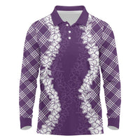 Hawaii Aloha Plumeria Lei Violet Palaka Long Sleeve Polo Shirt LT7 Violet - Polynesian Pride