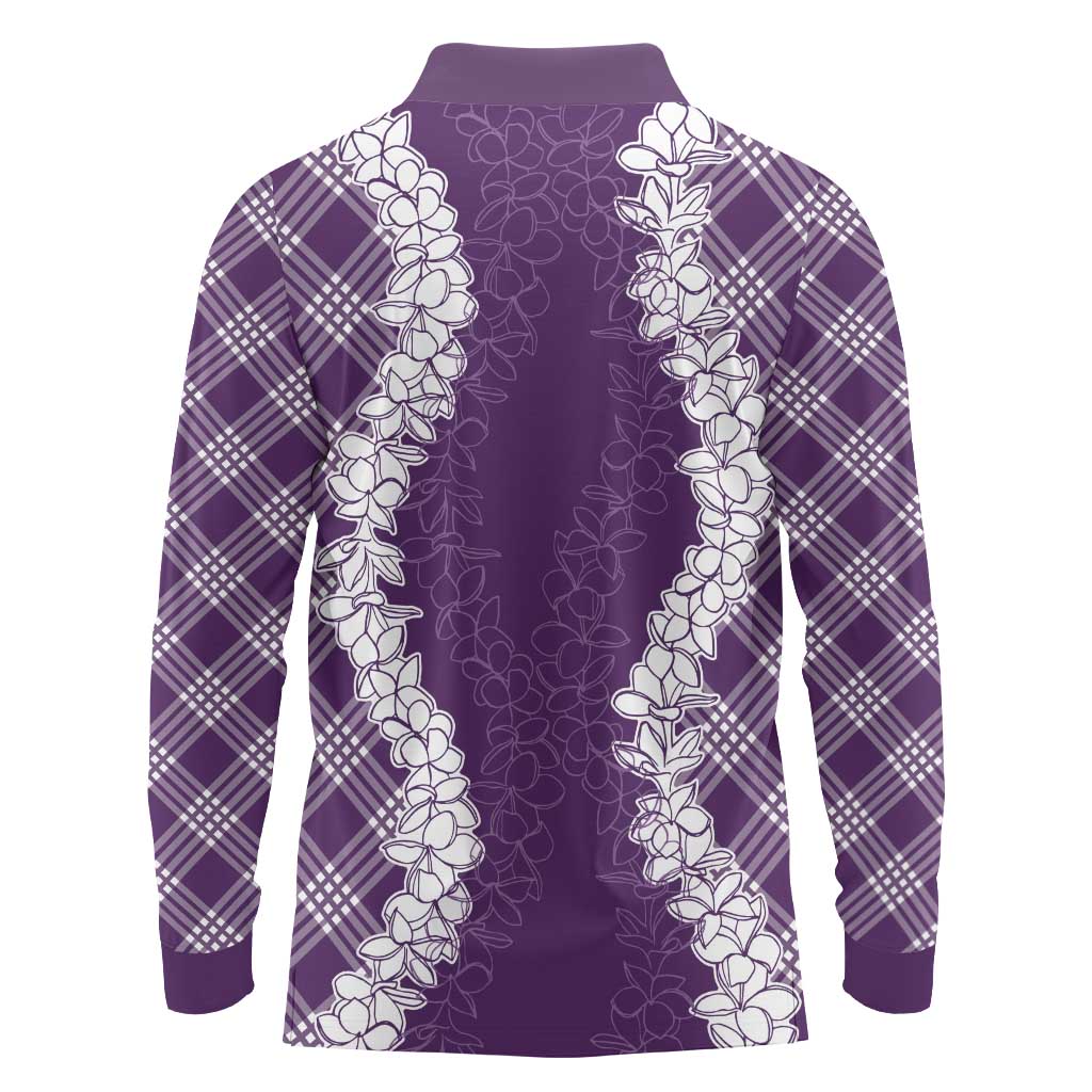 Hawaii Aloha Plumeria Lei Violet Palaka Long Sleeve Polo Shirt LT7 - Polynesian Pride