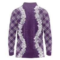 Hawaii Aloha Plumeria Lei Violet Palaka Long Sleeve Polo Shirt LT7 - Polynesian Pride