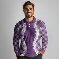 Hawaii Aloha Plumeria Lei Violet Palaka Long Sleeve Polo Shirt LT7 - Polynesian Pride
