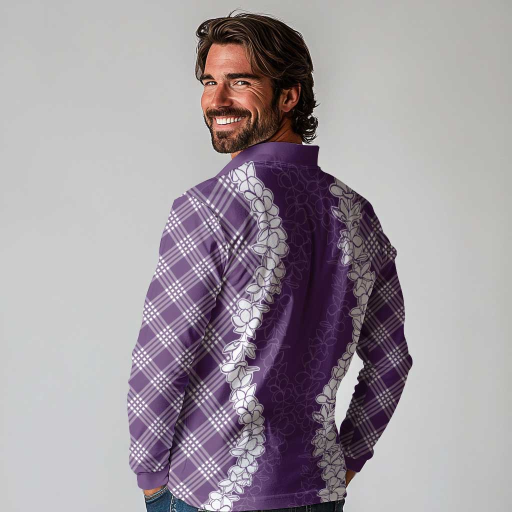 Hawaii Aloha Plumeria Lei Violet Palaka Long Sleeve Polo Shirt LT7 - Polynesian Pride