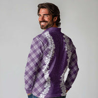 Hawaii Aloha Plumeria Lei Violet Palaka Long Sleeve Polo Shirt LT7 - Polynesian Pride