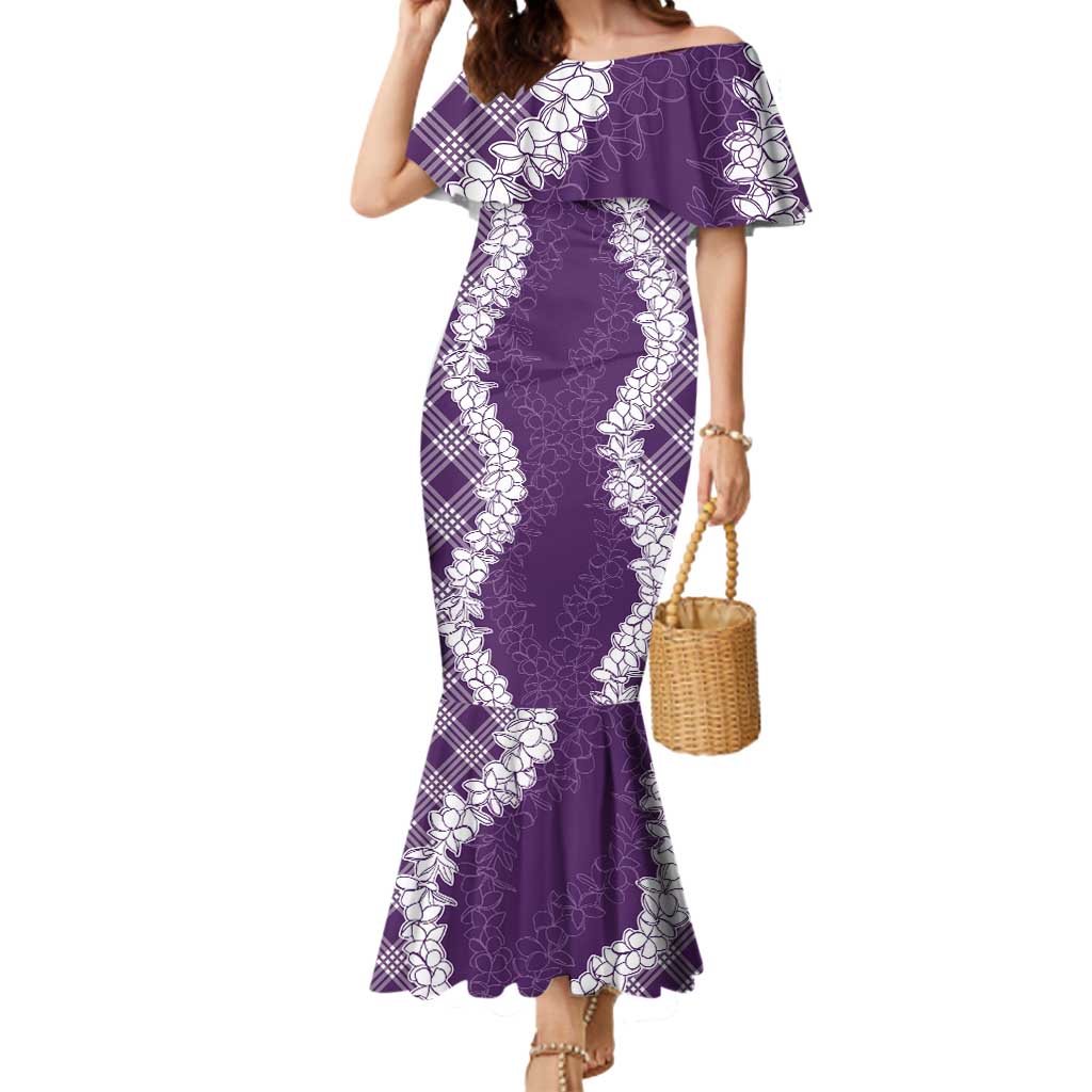 Hawaii Aloha Plumeria Lei Violet Palaka Mermaid Dress - Polynesian Pride