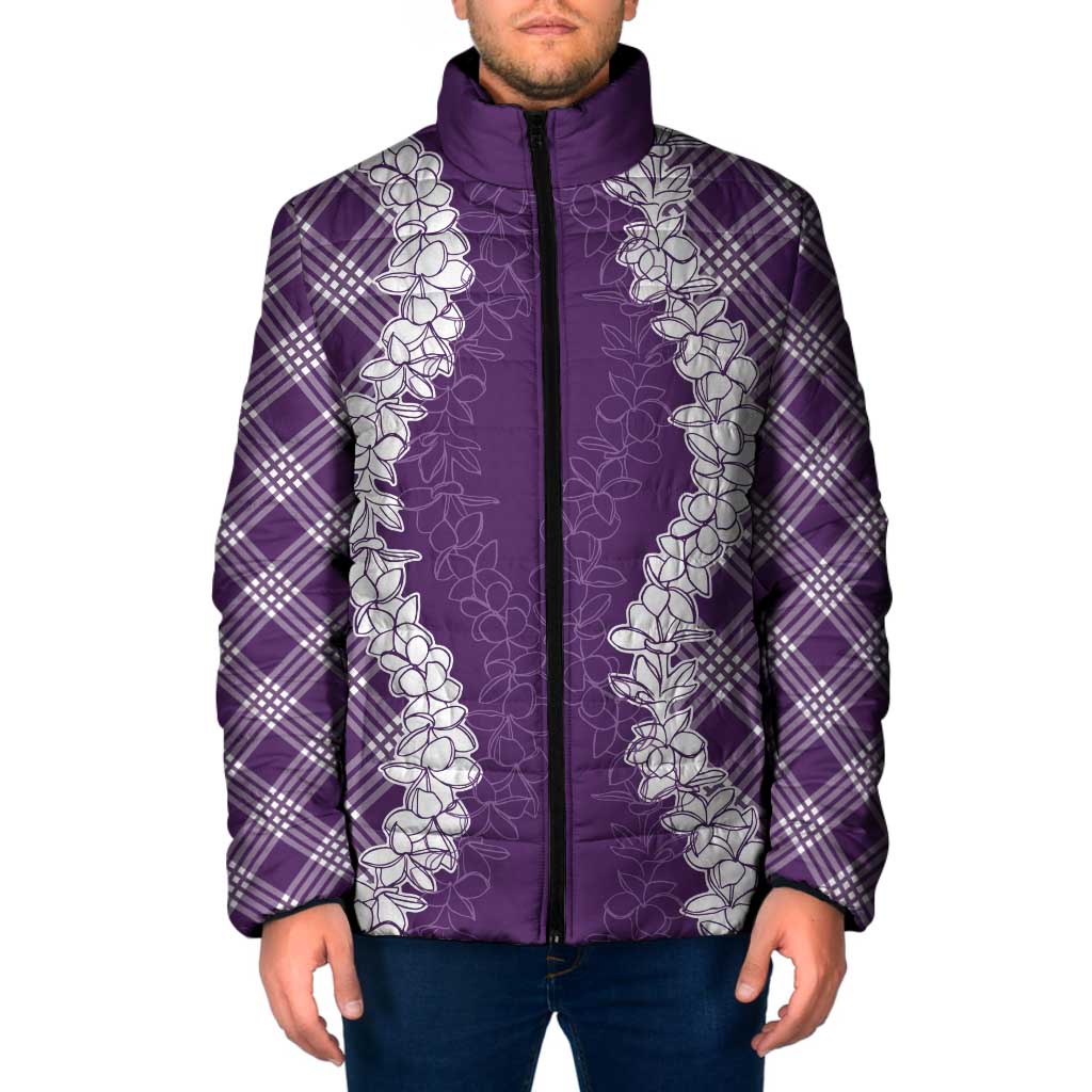 Hawaii Aloha Plumeria Lei Violet Palaka Padded Jacket LT7 Men Violet - Polynesian Pride