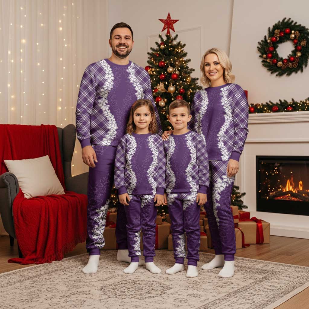Hawaii Aloha Plumeria Lei Violet Palaka Christmas Pajama Set LT7 - Polynesian Pride