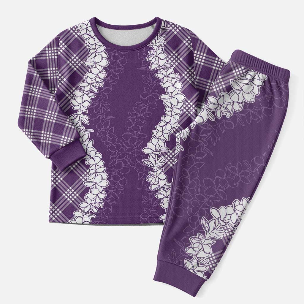 Hawaii Aloha Plumeria Lei Violet Palaka Christmas Pajama Set LT7 Men Violet - Polynesian Pride