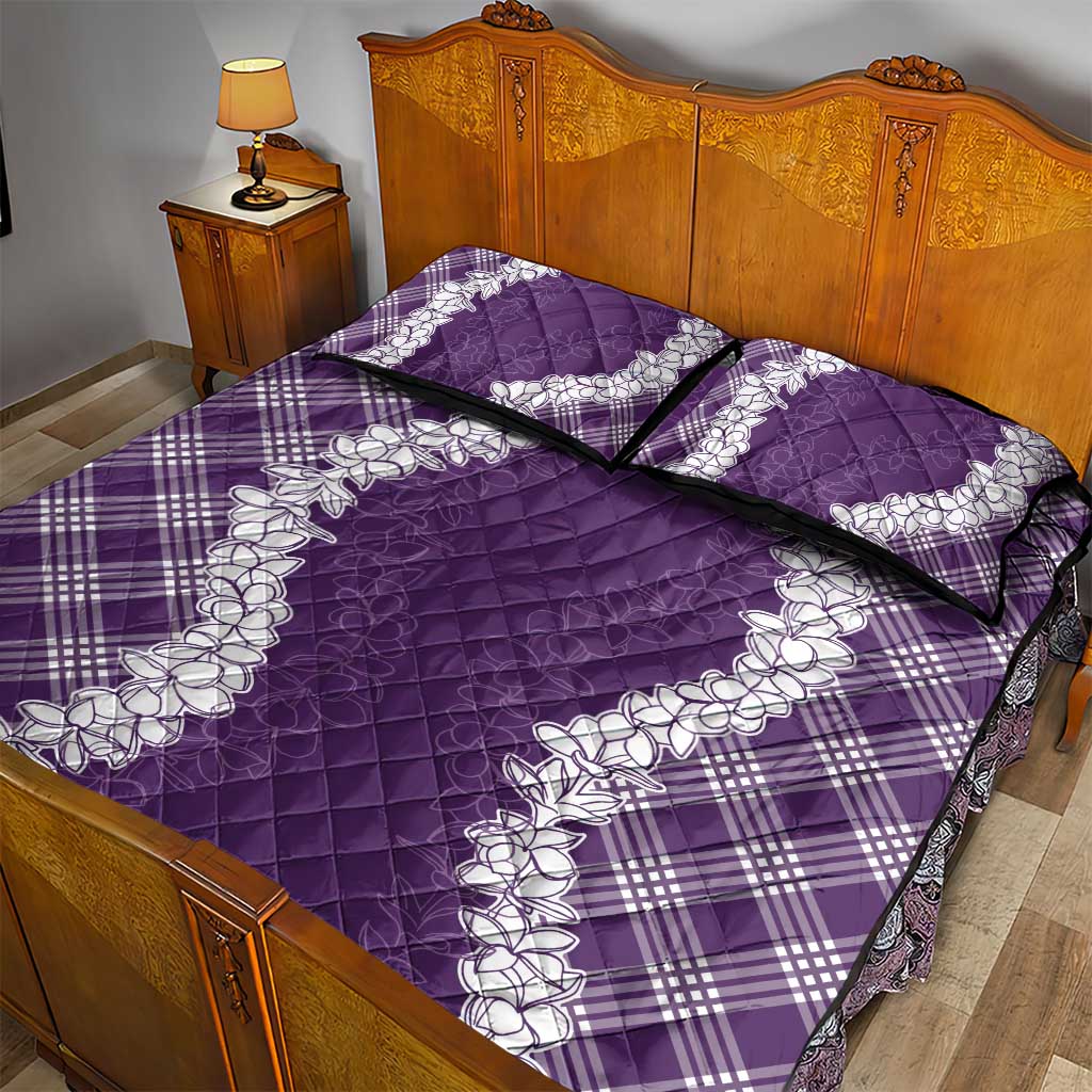 Hawaii Aloha Plumeria Lei Violet Palaka Quilt Bed Set - Polynesian Pride