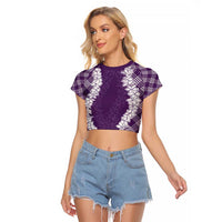 Hawaii Aloha Plumeria Lei Violet Palaka Raglan Cropped T Shirt - Polynesian Pride