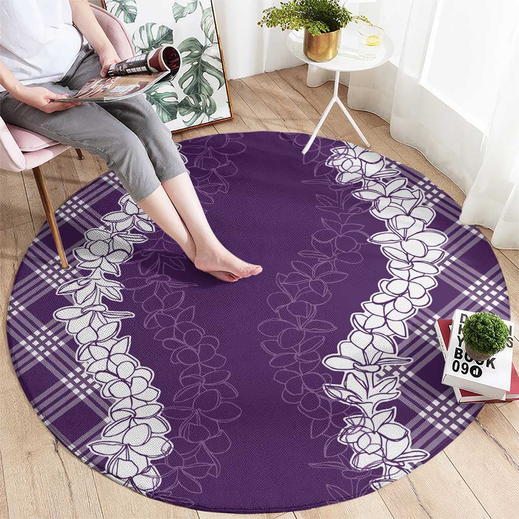Hawaii Aloha Plumeria Lei Violet Palaka Round Carpet - Polynesian Pride
