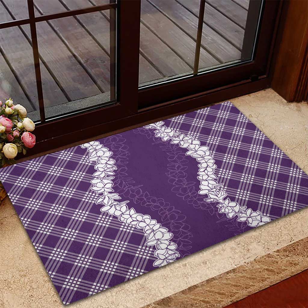 Hawaii Aloha Plumeria Lei Violet Palaka Rubber Doormat LT7 - Polynesian Pride