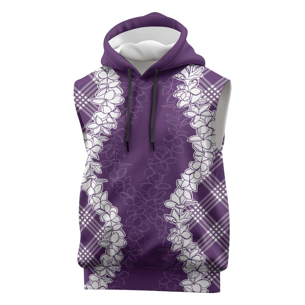 Hawaii Aloha Plumeria Lei Violet Palaka Sleeveless Hoodie LT7 Violet - Polynesian Pride