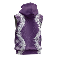Hawaii Aloha Plumeria Lei Violet Palaka Sleeveless Hoodie LT7 - Polynesian Pride