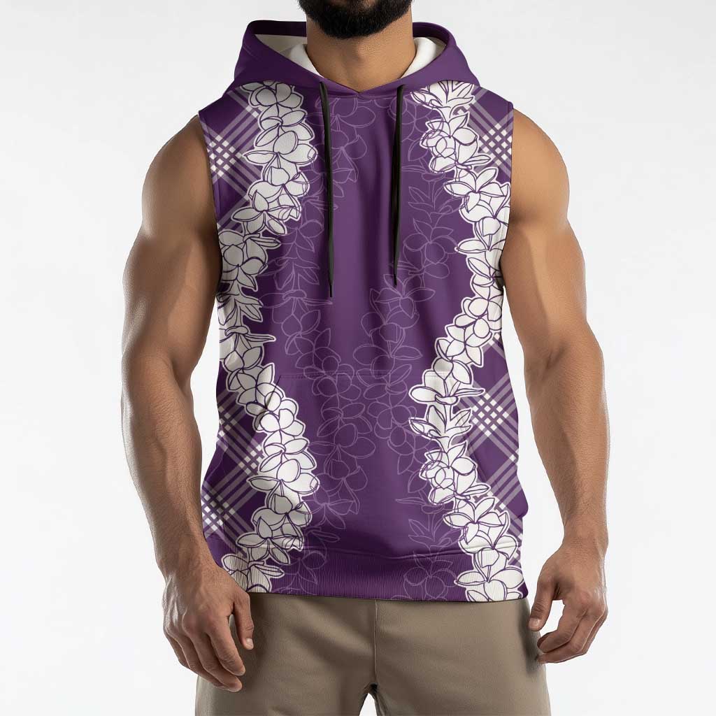 Hawaii Aloha Plumeria Lei Violet Palaka Sleeveless Hoodie LT7 - Polynesian Pride