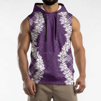 Hawaii Aloha Plumeria Lei Violet Palaka Sleeveless Hoodie LT7 - Polynesian Pride
