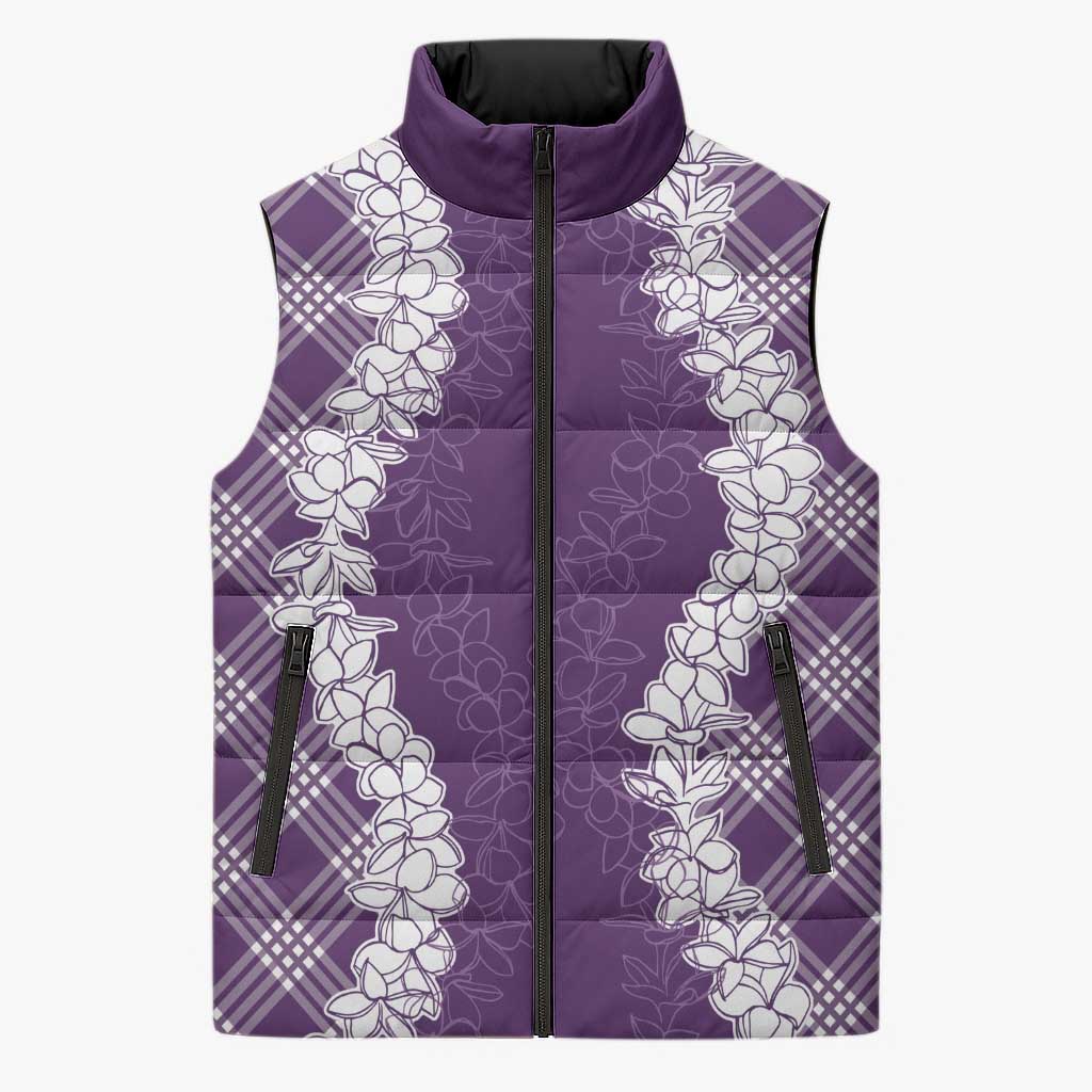 Hawaii Aloha Plumeria Lei Violet Palaka Sleeveless Puffer Jacket LT7 Unisex Violet - Polynesian Pride