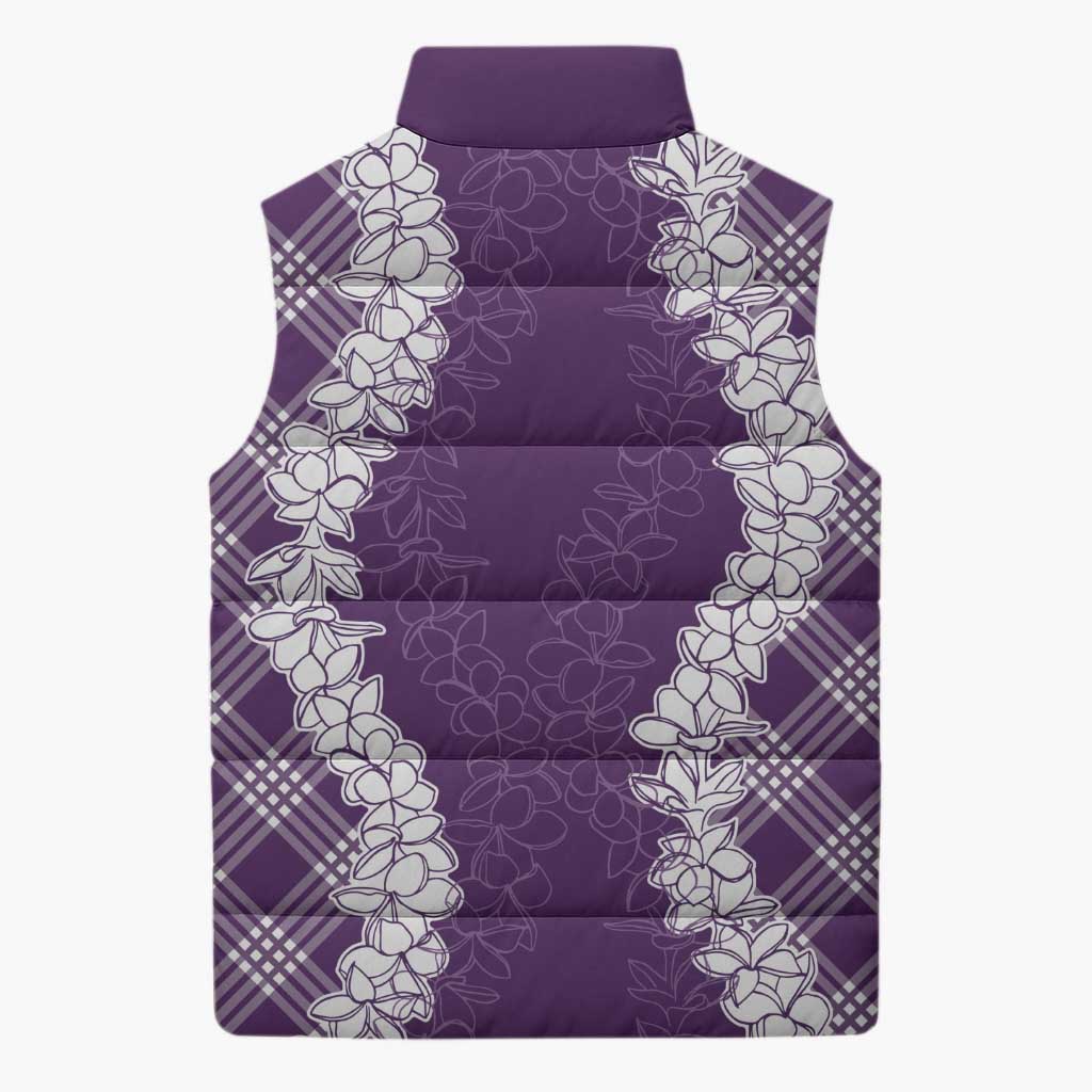 Hawaii Aloha Plumeria Lei Violet Palaka Sleeveless Puffer Jacket LT7 - Polynesian Pride