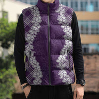 Hawaii Aloha Plumeria Lei Violet Palaka Sleeveless Puffer Jacket LT7 - Polynesian Pride