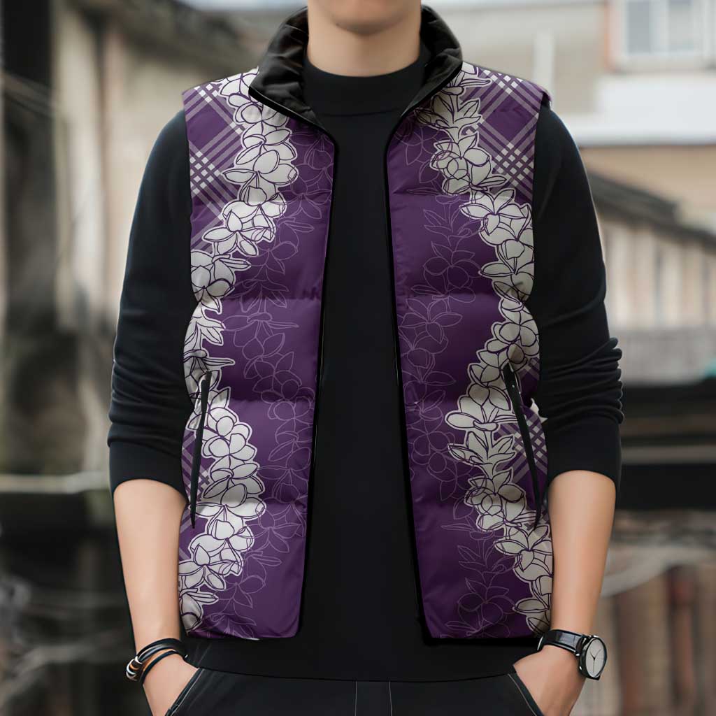 Hawaii Aloha Plumeria Lei Violet Palaka Sleeveless Puffer Jacket LT7 - Polynesian Pride