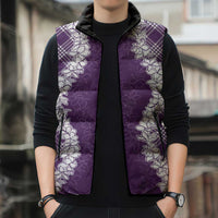 Hawaii Aloha Plumeria Lei Violet Palaka Sleeveless Puffer Jacket LT7 - Polynesian Pride