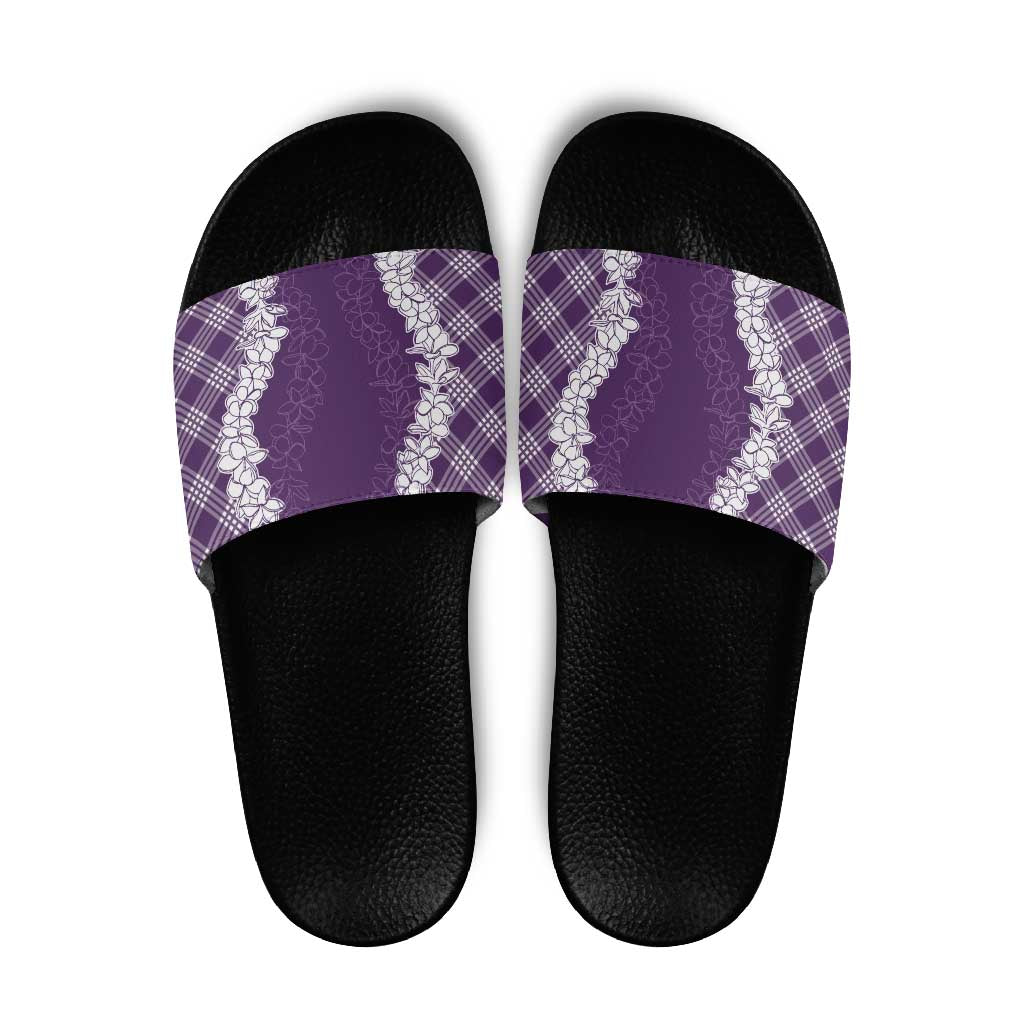 Hawaii Aloha Plumeria Lei Violet Palaka Slide Sandals - Polynesian Pride