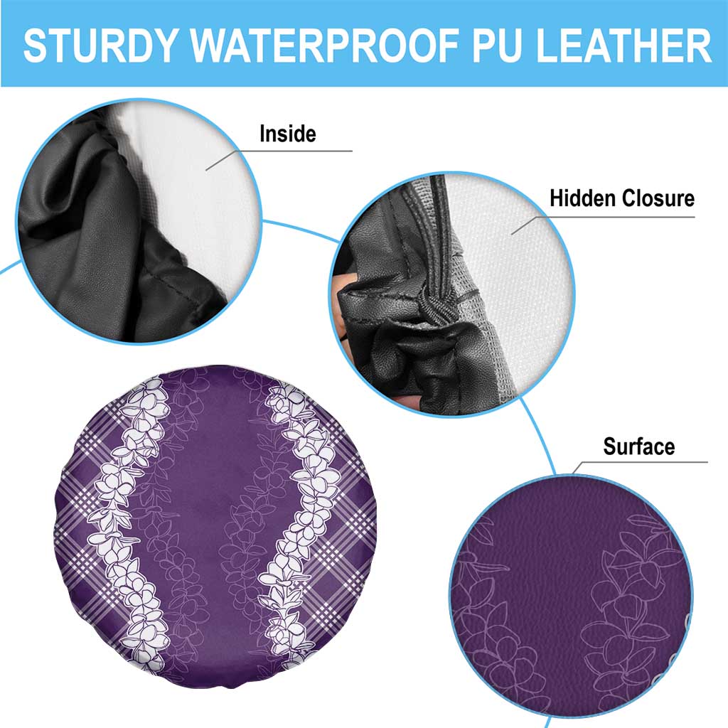 Hawaii Aloha Plumeria Lei Violet Palaka Spare Tire Cover - Polynesian Pride