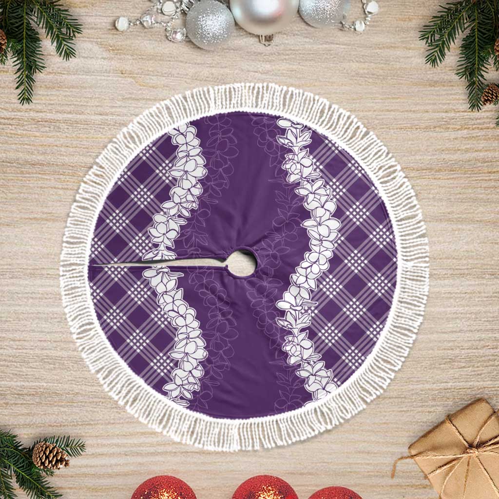 Hawaii Aloha Plumeria Lei Violet Palaka Tree Skirt LT7 Fringed Violet - Polynesian Pride
