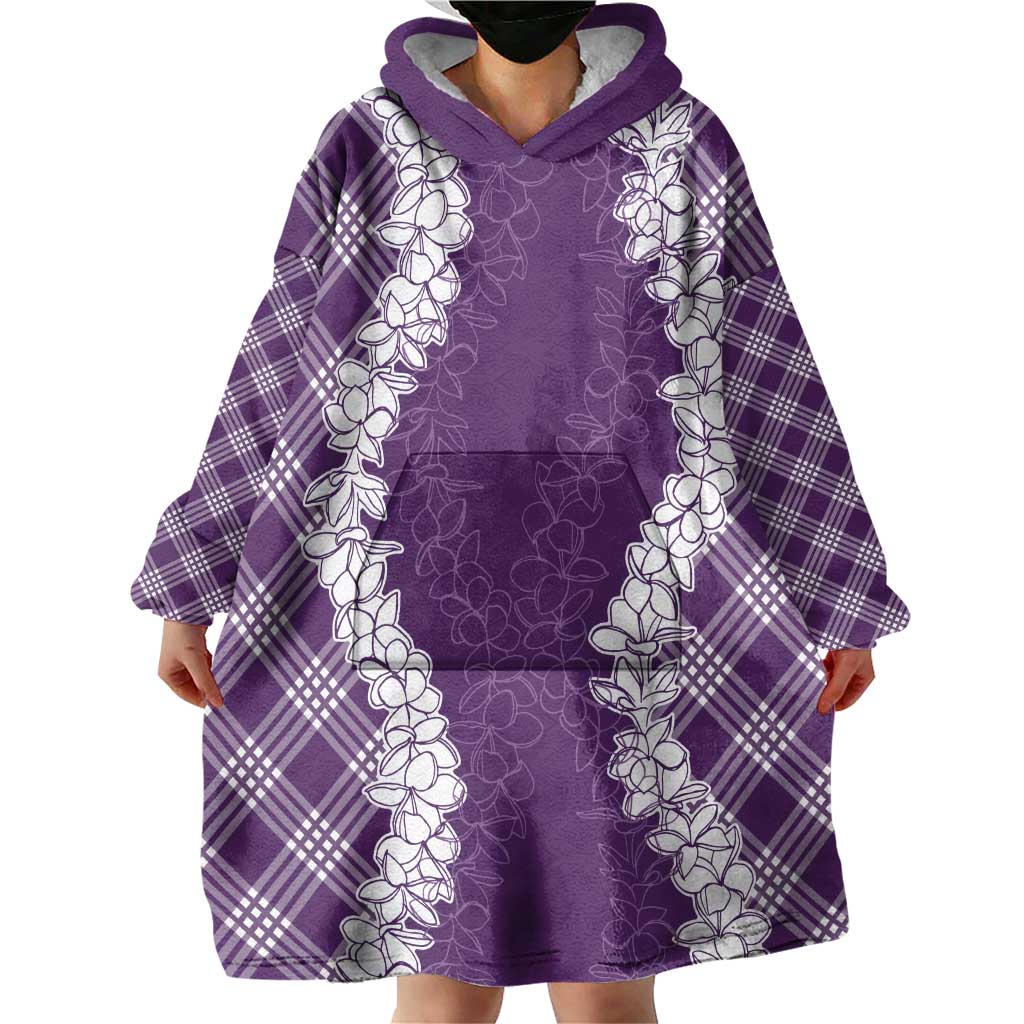 Hawaii Aloha Plumeria Lei Violet Palaka Wearable Blanket Hoodie LT7 - Polynesian Pride
