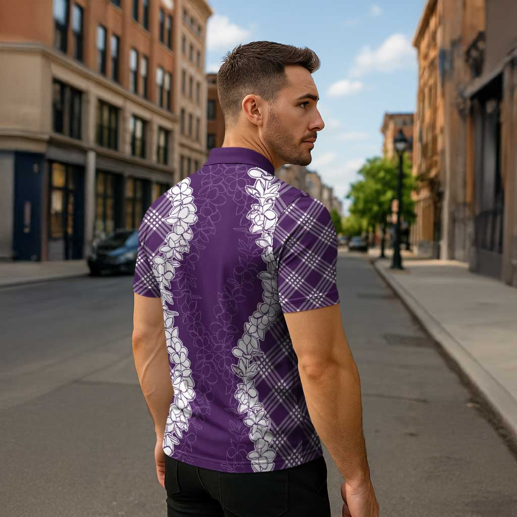 Hawaii Aloha Plumeria Lei Violet Palaka Zipper Polo Shirt - Polynesian Pride