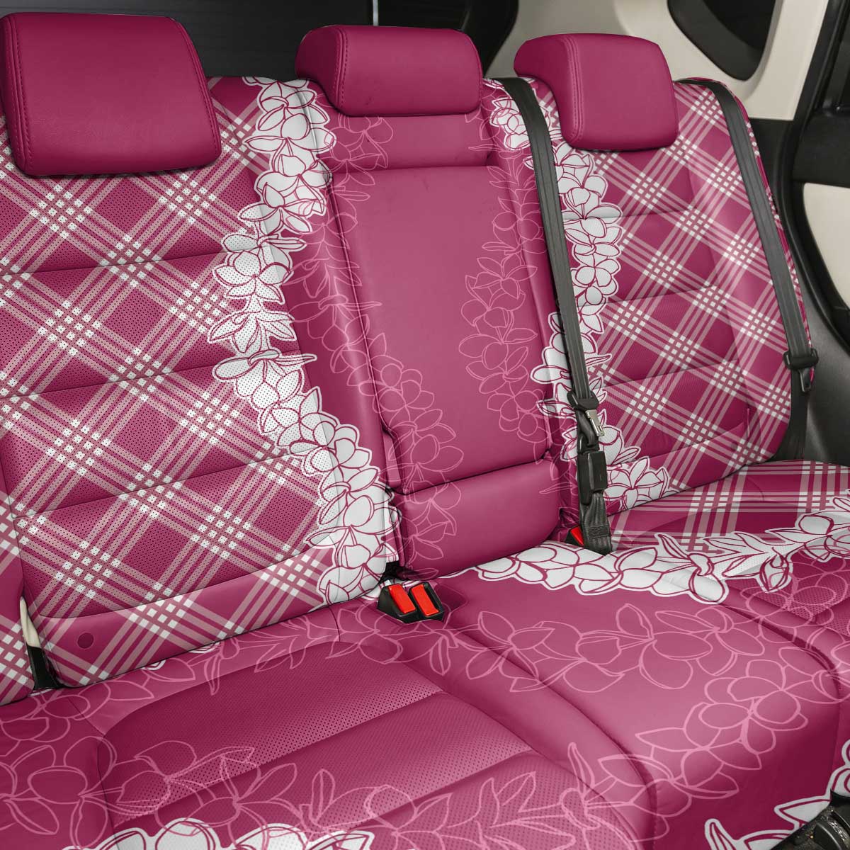 Hawaii Aloha Plumeria Lei Fuschia Palaka Back Car Seat Cover - Polynesian Pride