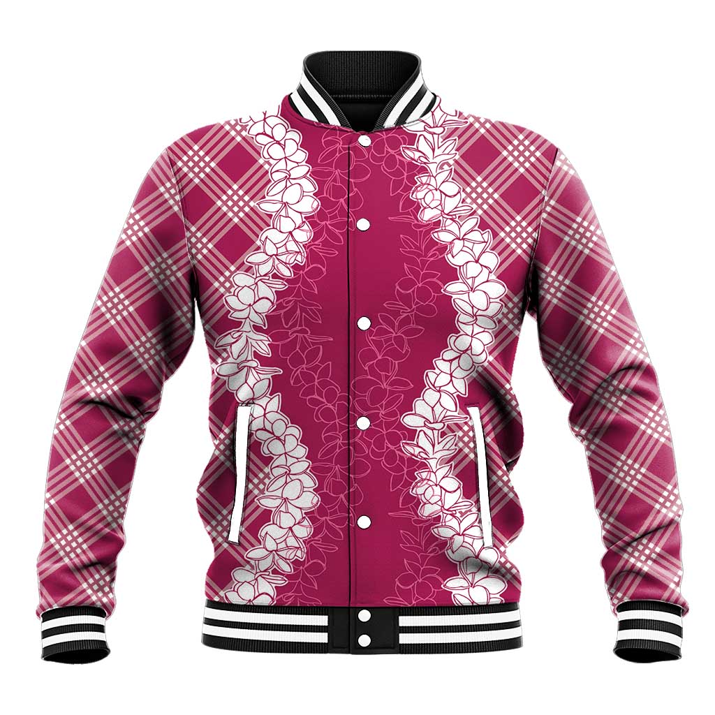 Hawaii Aloha Plumeria Lei Fuschia Palaka Baseball Jacket LT7 Unisex Fuschia - Polynesian Pride