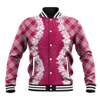 Hawaii Aloha Plumeria Lei Fuschia Palaka Baseball Jacket LT7 Unisex Fuschia - Polynesian Pride