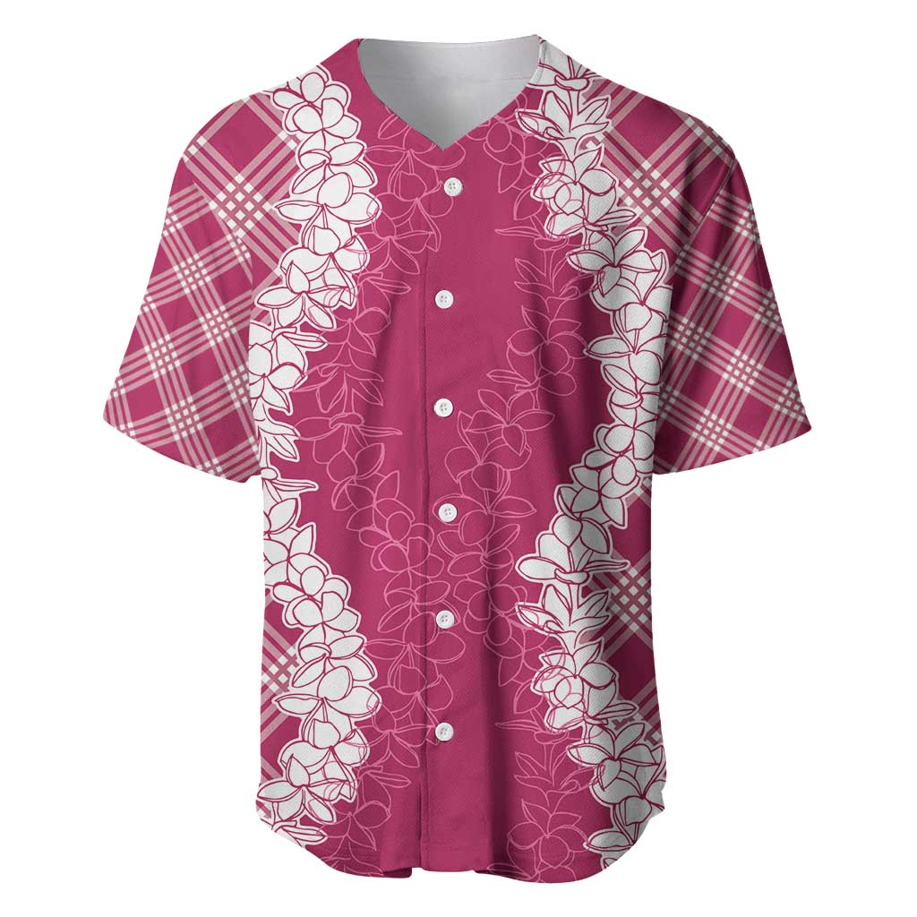 Hawaii Aloha Plumeria Lei Fuschia Palaka Baseball Jersey - Polynesian Pride