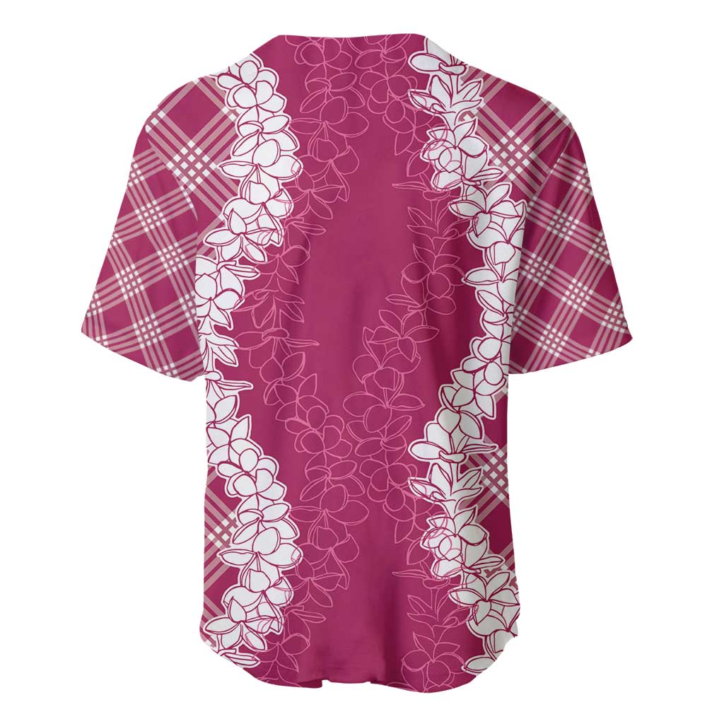 Hawaii Aloha Plumeria Lei Fuschia Palaka Baseball Jersey - Polynesian Pride