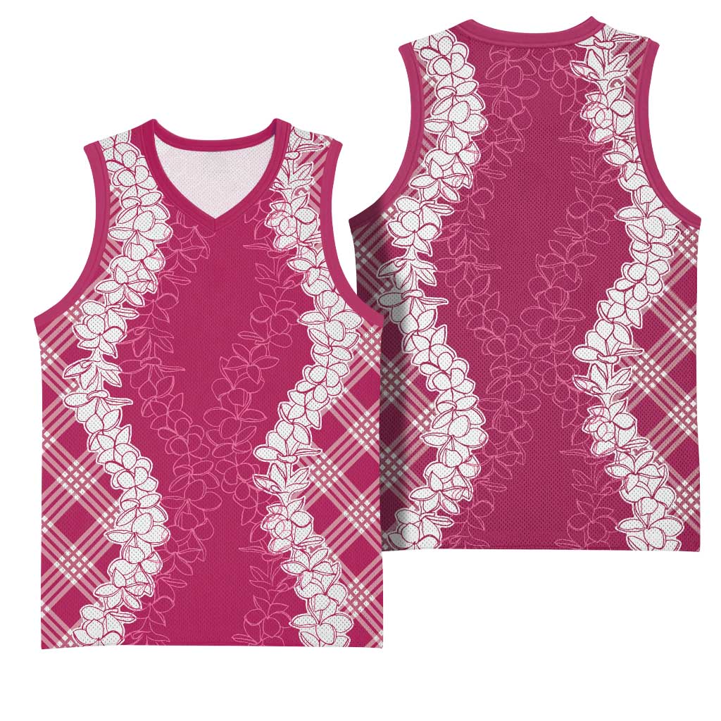 Hawaii Aloha Plumeria Lei Fuschia Palaka Basketball Jersey LT7 - Polynesian Pride
