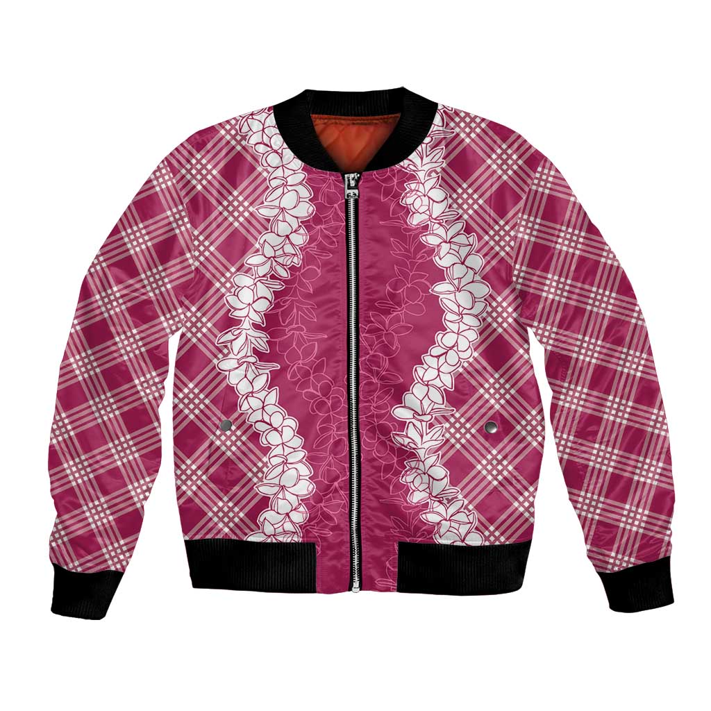 Hawaii Aloha Plumeria Lei Fuschia Palaka Bomber Jacket - Polynesian Pride