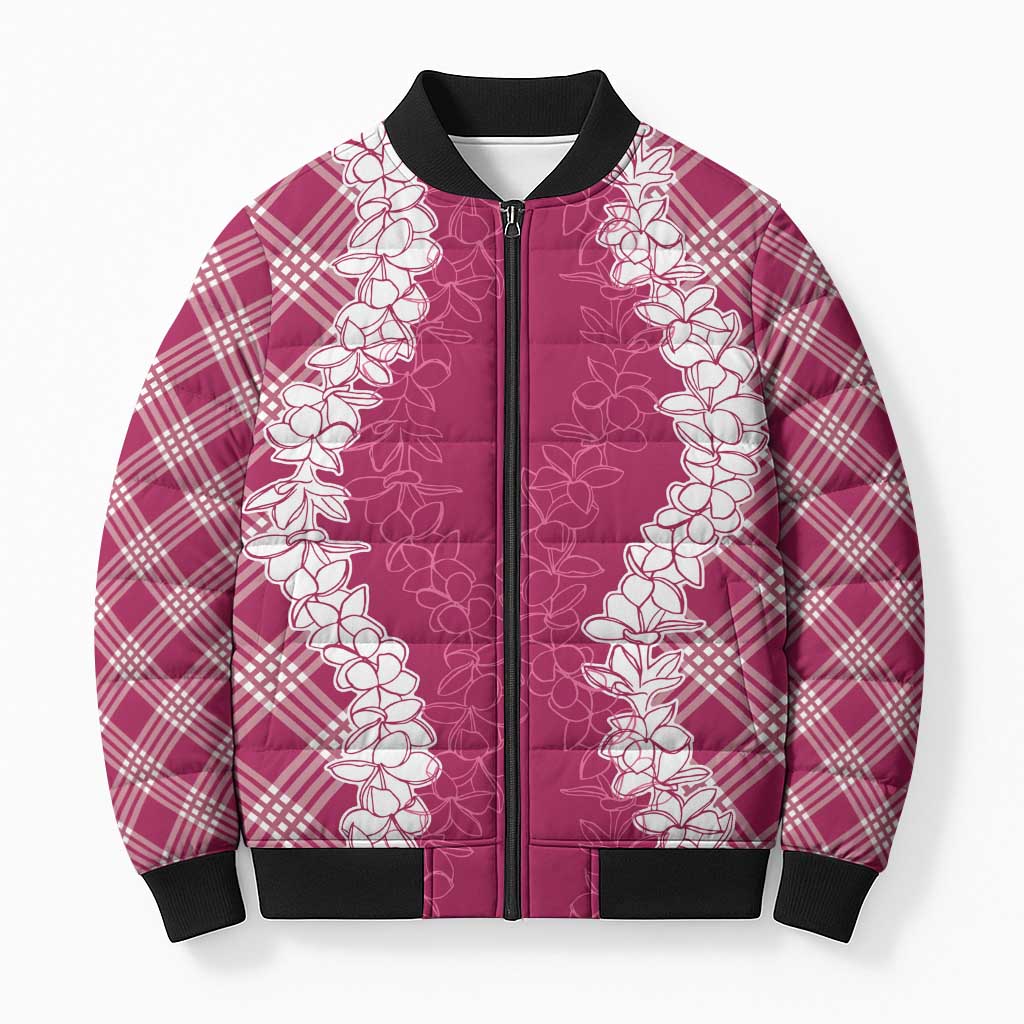 Hawaii Aloha Plumeria Lei Fuschia Palaka Bomber Puffer Jacket LT7 Unisex Fuschia - Polynesian Pride