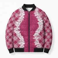 Hawaii Aloha Plumeria Lei Fuschia Palaka Bomber Puffer Jacket LT7 Unisex Fuschia - Polynesian Pride