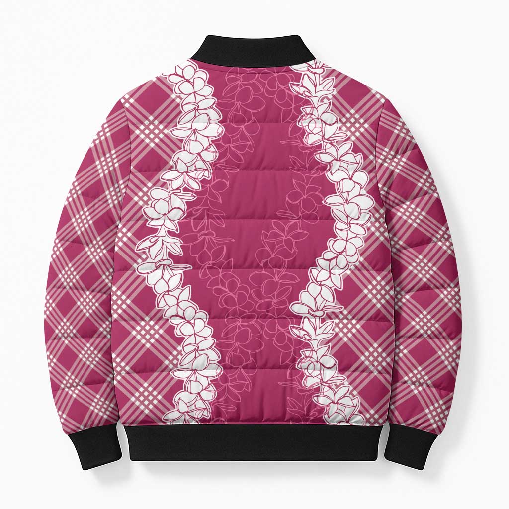 Hawaii Aloha Plumeria Lei Fuschia Palaka Bomber Puffer Jacket LT7 - Polynesian Pride