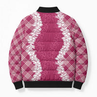 Hawaii Aloha Plumeria Lei Fuschia Palaka Bomber Puffer Jacket LT7 - Polynesian Pride